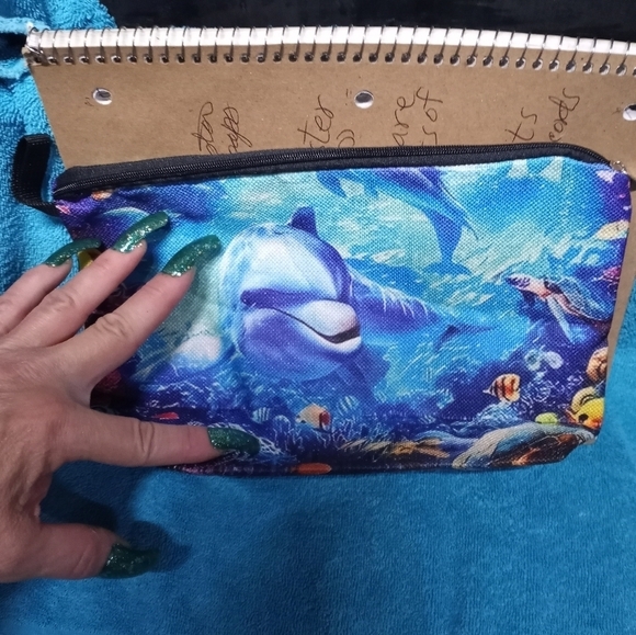 Colorful Dolphin Print Cosmetic Pouch Makeup Bag - Picture 2 of 2